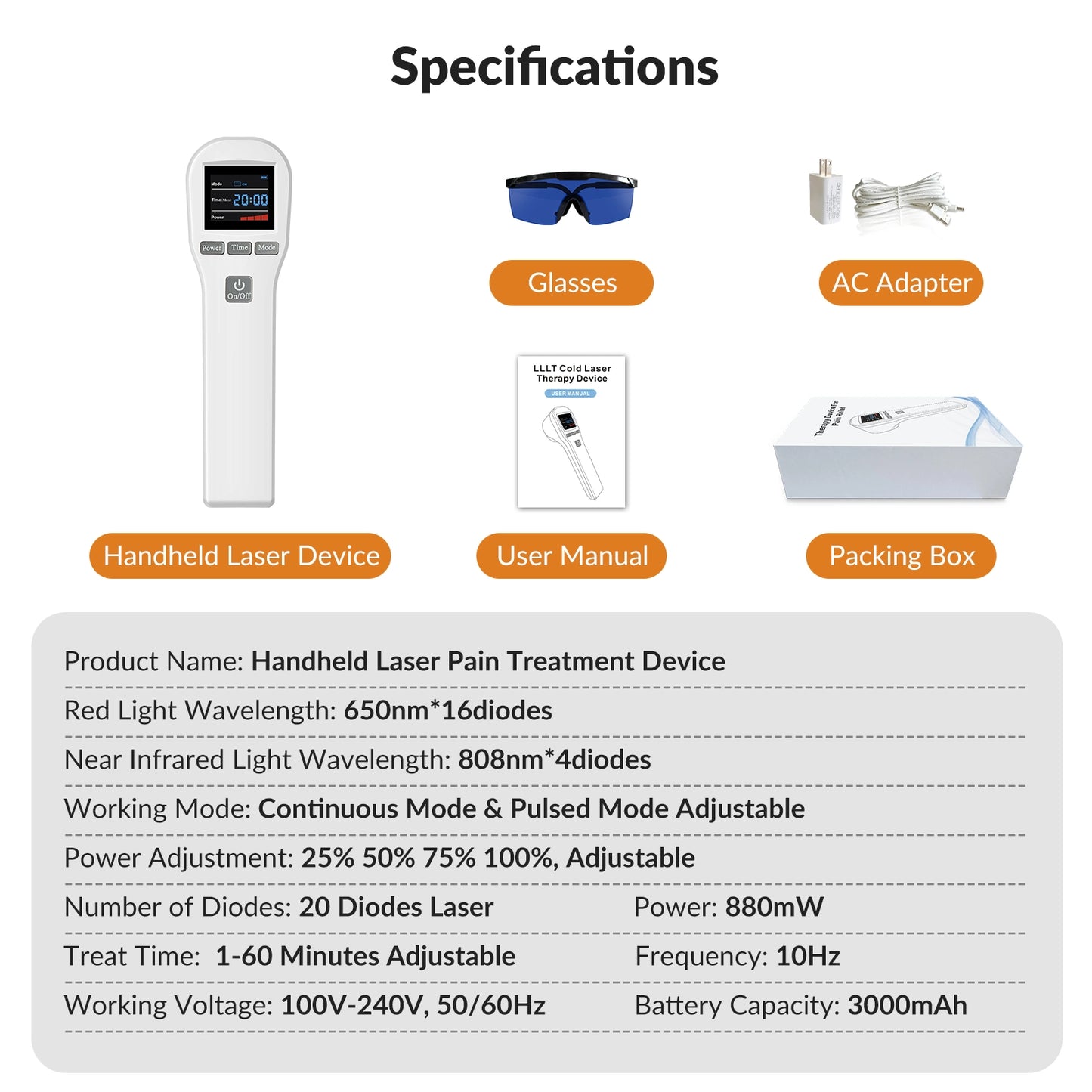 Handheld Laser Pain Treatment Device 880mW 650nm 880nm Red Light for Humans Pets Pain Relief
